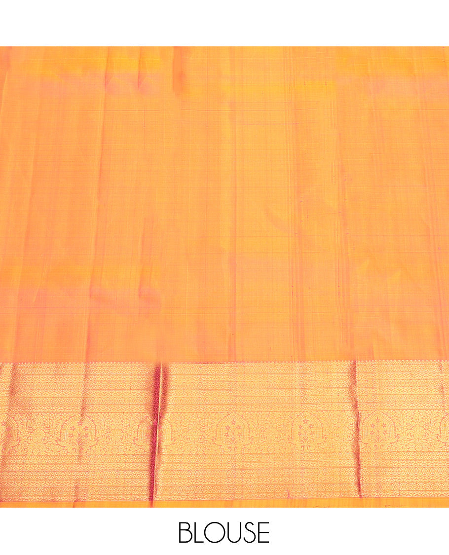 Pink Pure Silk Pavadai Material, Mesmerized with Zari Buttas on Its Skirt, a Contrast Traditional Zari Border, and a Contrast Blouse