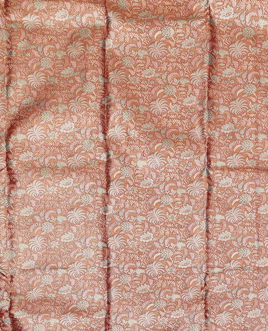 Orange Art Silk Half-Saree, Richly Detailed with Jacquard Design, Contrast Intricate Motif Border, Paired with a Contrast Jacquard Blouse, and an Intricate Dhavani