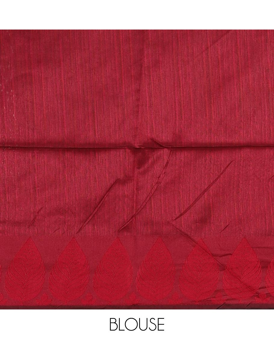 Pista green plain jute cotton saree , contrast leaf thread butta border & lining seer pallu with tussels