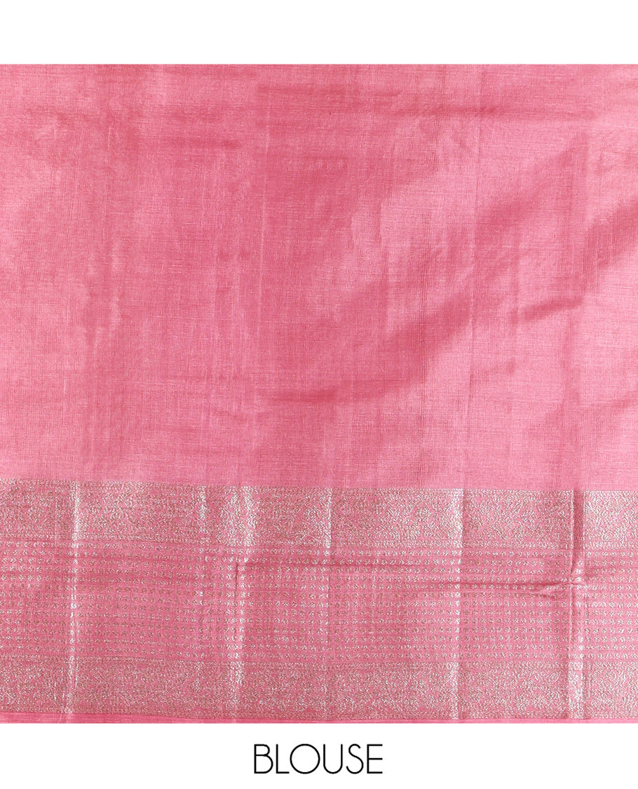 Pink Tussar Silk Saree