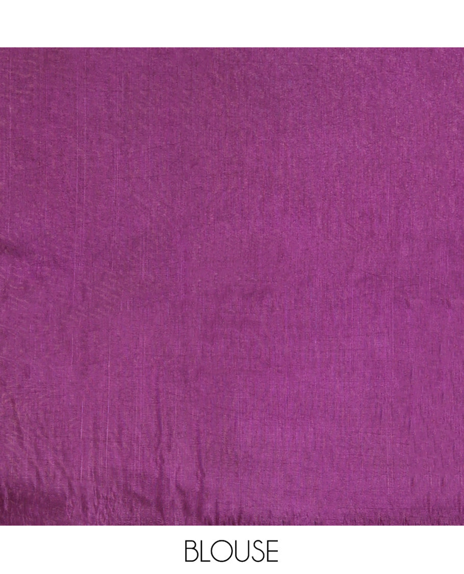 Dark Purple HO Silk Saree, Elevated with Zari Buttas All Over Its Body, Highlighted by Temple Border of Diamond Patterns, Pallu Artfully Woven with Tree of Life Design, and Paired with a Matching Blouse