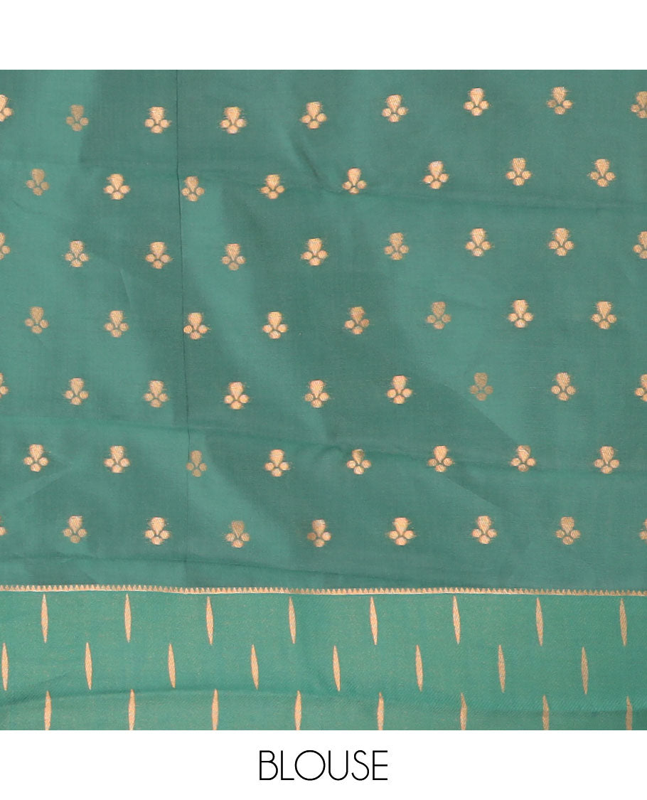 Red copper zari brocadedesign litchi soft silk saree with contrast korvai stain , weaving buttas border & contrast weaving rich pallu along with copper zari, small buttas blouse