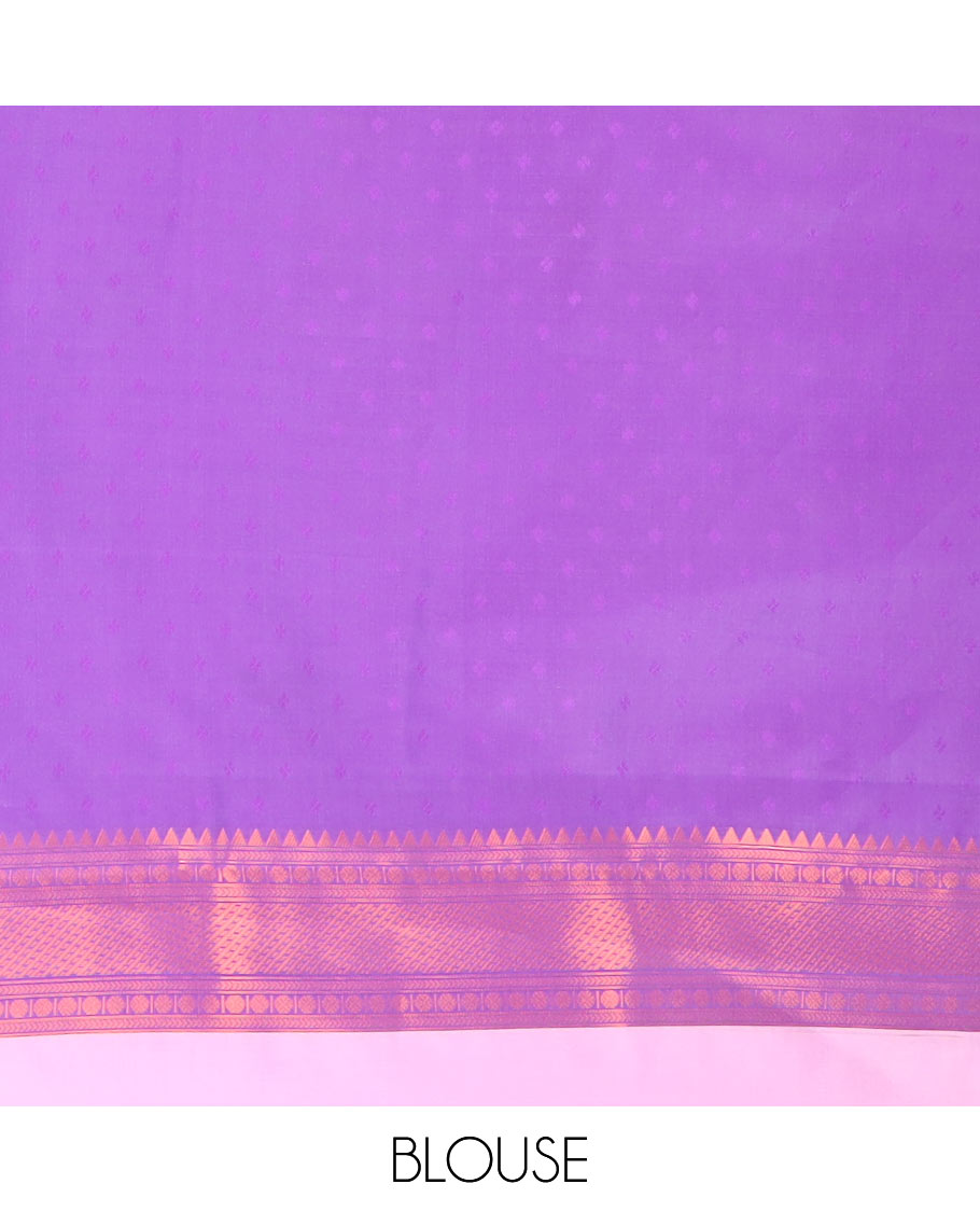 Lavender ikkat design mulberry silk saree with contrast border & ikkat pallu along with self embosed butta blouse