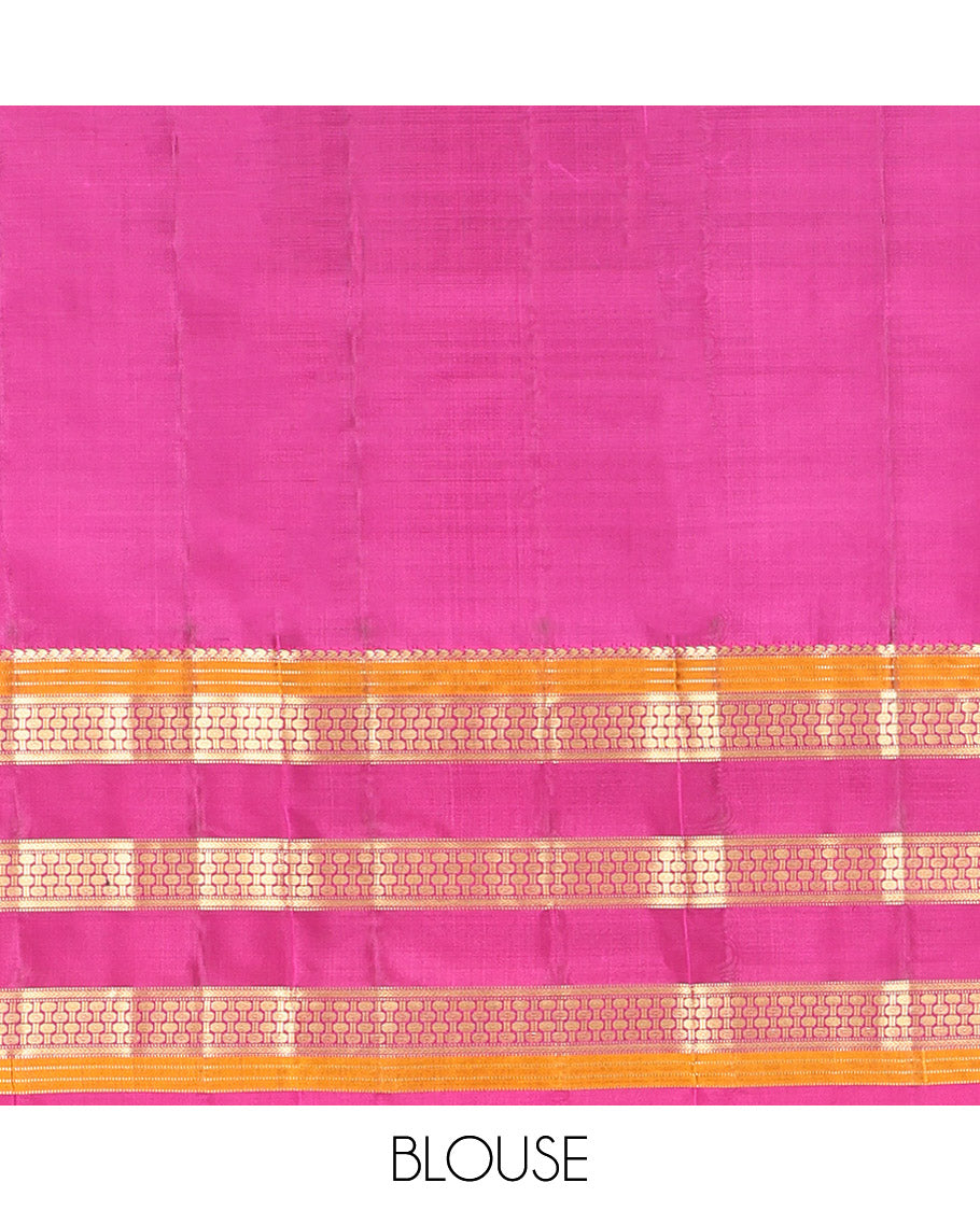 Blue Vasundhara Lite Silk Mix Saree, Elevated with Zari Buttas All Over Its Body, Complemented by a Contrast Border of Manga Mokku, Muthu, and Rudraksham Designs, Gracefully Embellished Pallu, and Paired with a Contrast Blouse