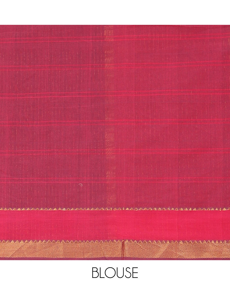 Purple checked mangalgiri cotton saree with contrast temple border & pallu of checks