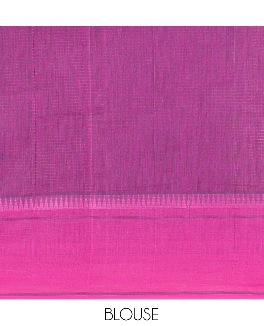 Navy Blue Kota Chex Saree with Sparse Checks, Complemented by a Contrast Temple Border, Striped Pallu, and a Contrast Blouse