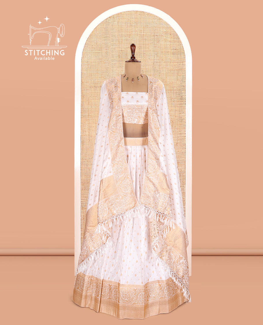Milk White Semi-Silk Half-Saree