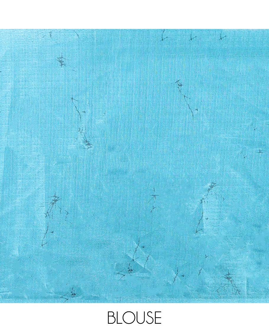 Rama blue with cream geometrical design khadhi silk saree with self border & geometrical design pallu along with contrast blouse