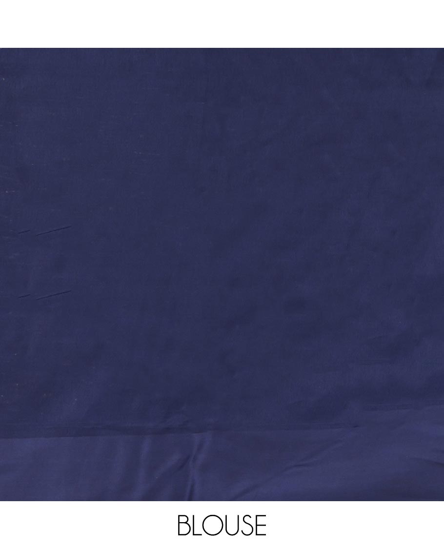 Navy Russian Dola Silk Saree Features Jacquard, Wedding-Themed Border, Jaal Pallu, Matching Blouse