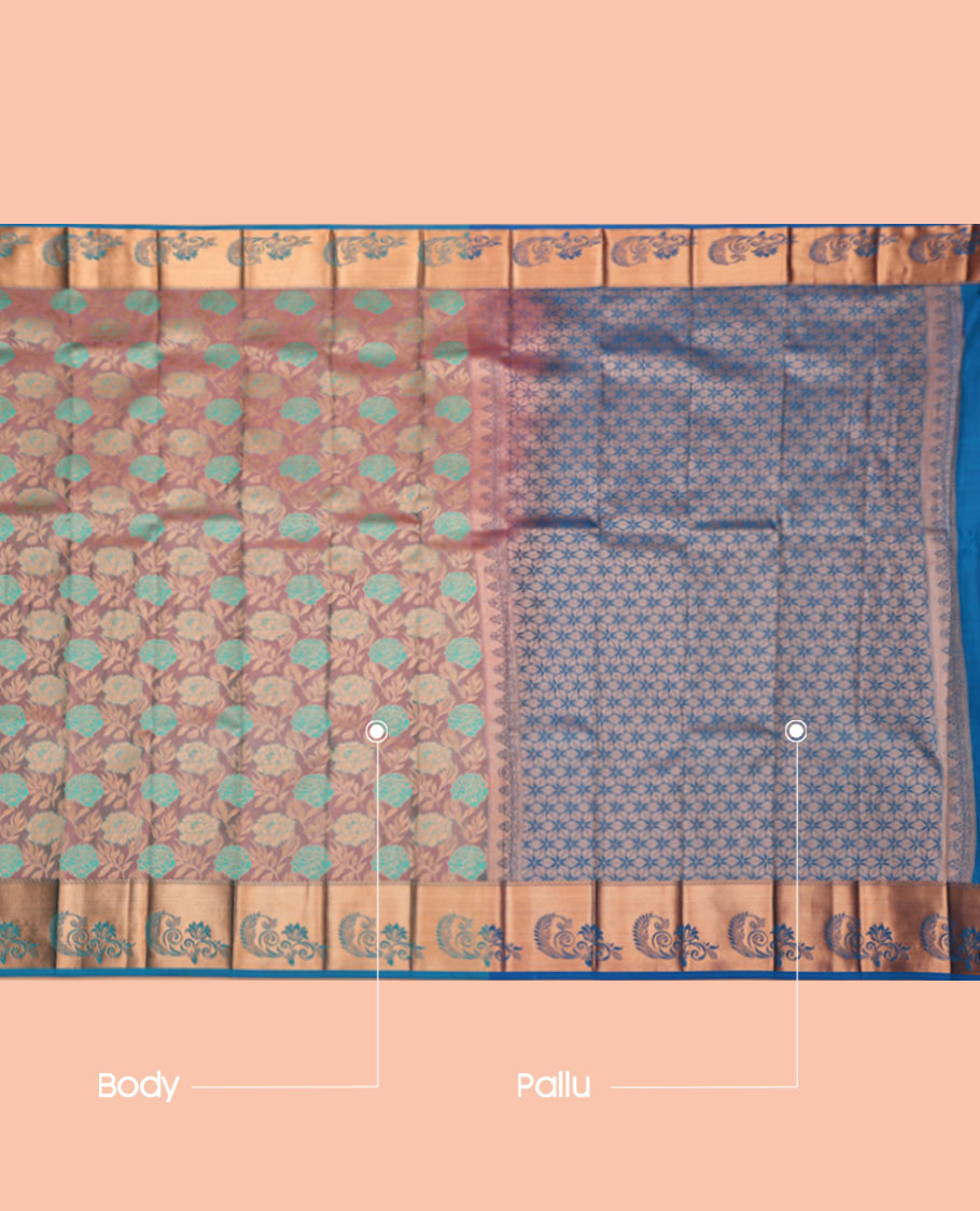 Grey Budget Silk Saree, Adorned with a Jacquard Design, Complemented by a Contrast Zari Border, Intricate Pallu, and Contrast Blouse