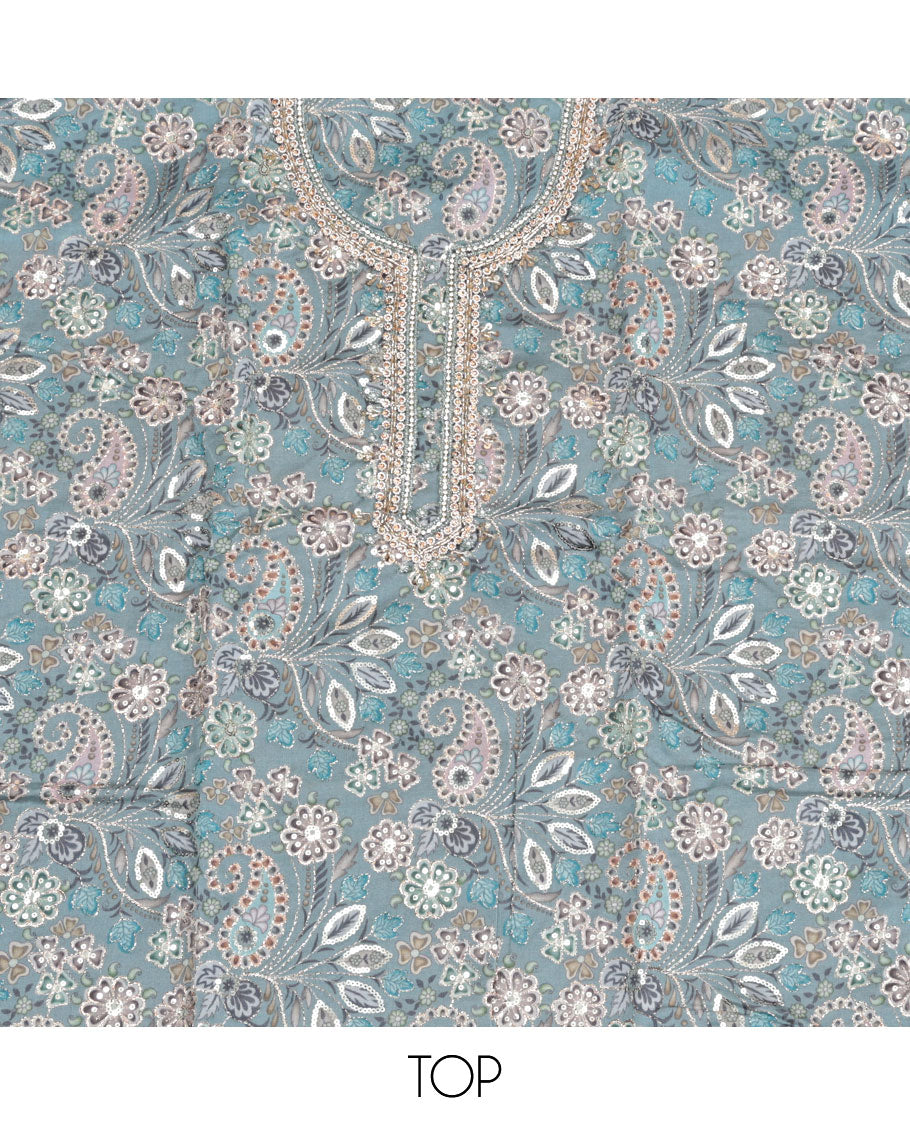 Peacock Blue Organza Material Chudidar Set