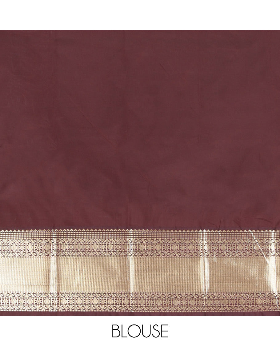 Brick-Coffee Brown Zari Buttas Budget Silk Saree, Contrast Traditional Zari Border, Grand Pallu, a Contrast Blouse