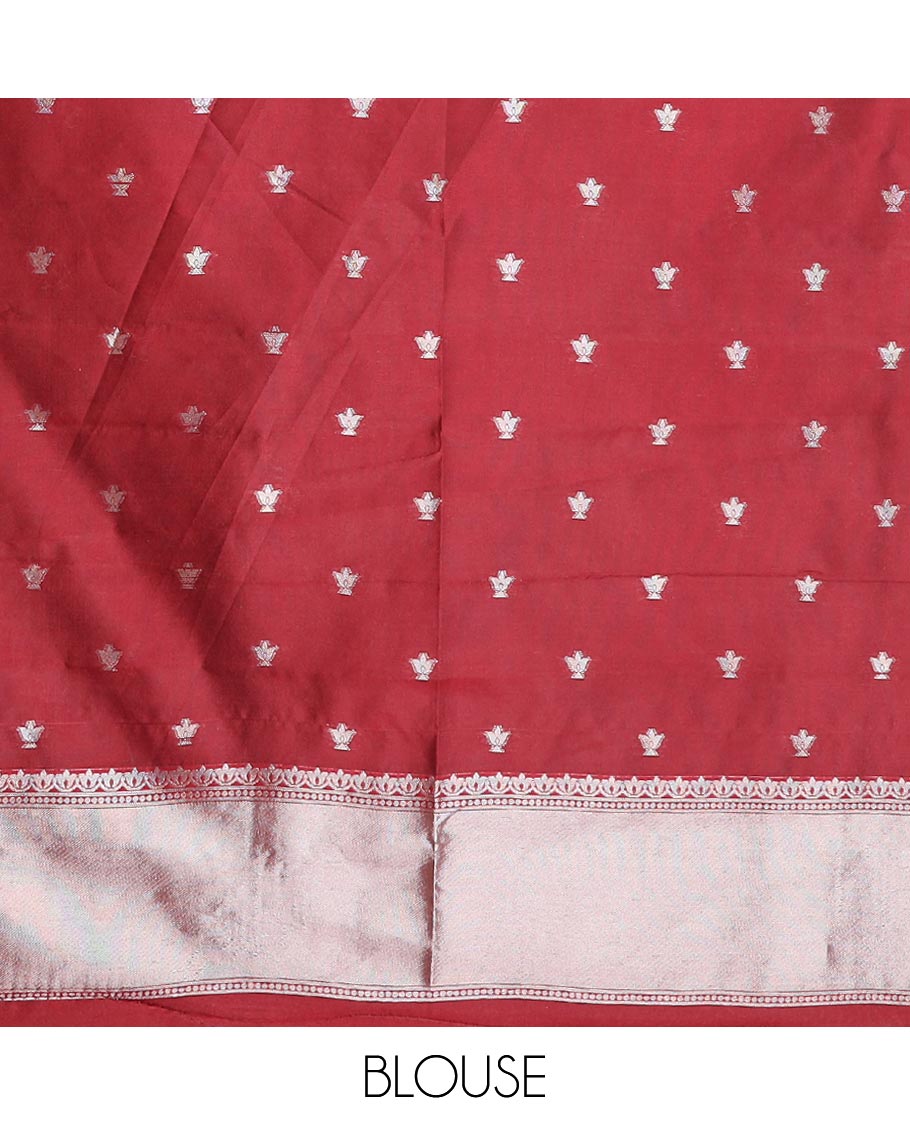 Mustard jaal design litchi soft silk saree with silver weaving border & silver zari rich pallu along with butta design blouse