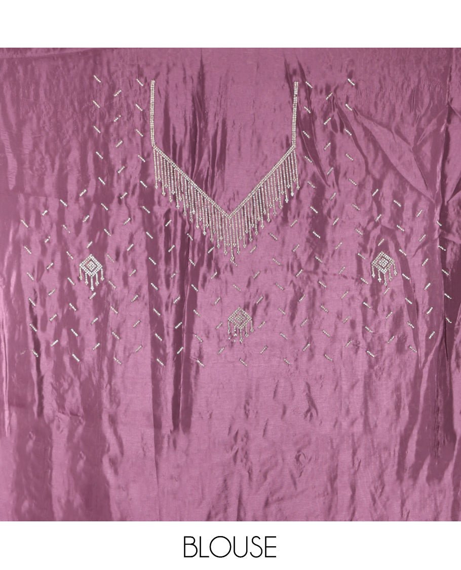 Violet Designer Saree, Richly Detailed with Swarovski Stonework, a Scallop Stonework Border, Matching Blouse