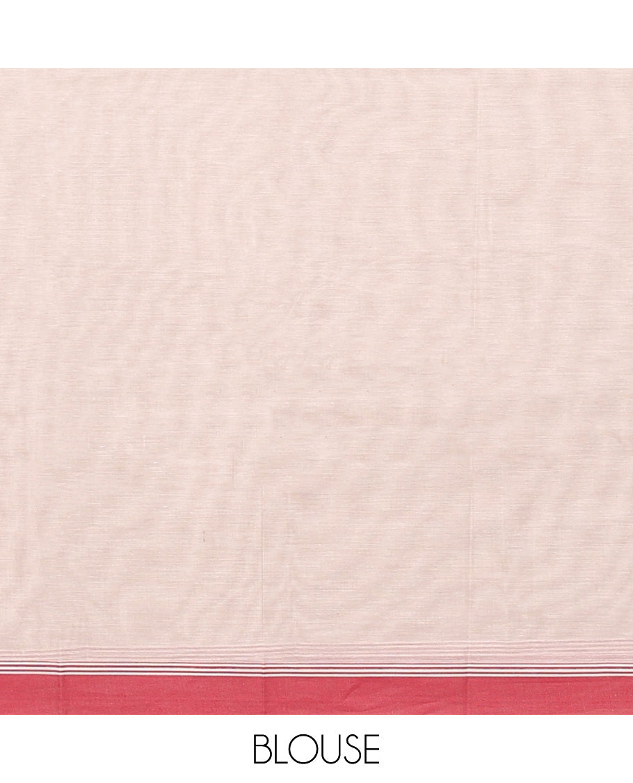 Off-White Kanchi Cotton Saree, Delicately Woven with Buttas All Over Its Body, Complemented by Contrast Border, Geometric Patterned Pallu and Paired with a Matching Blouse