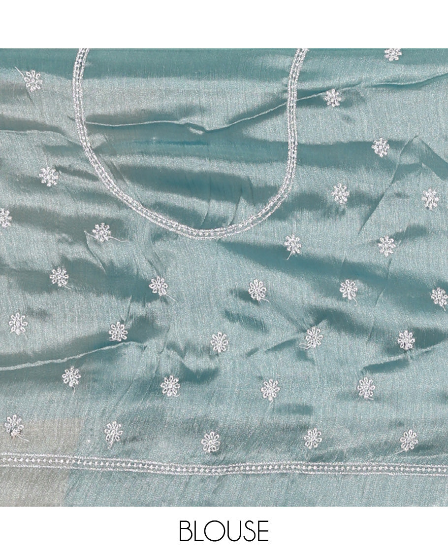 Light Dusky Green Velvet Organza Half-Saree
