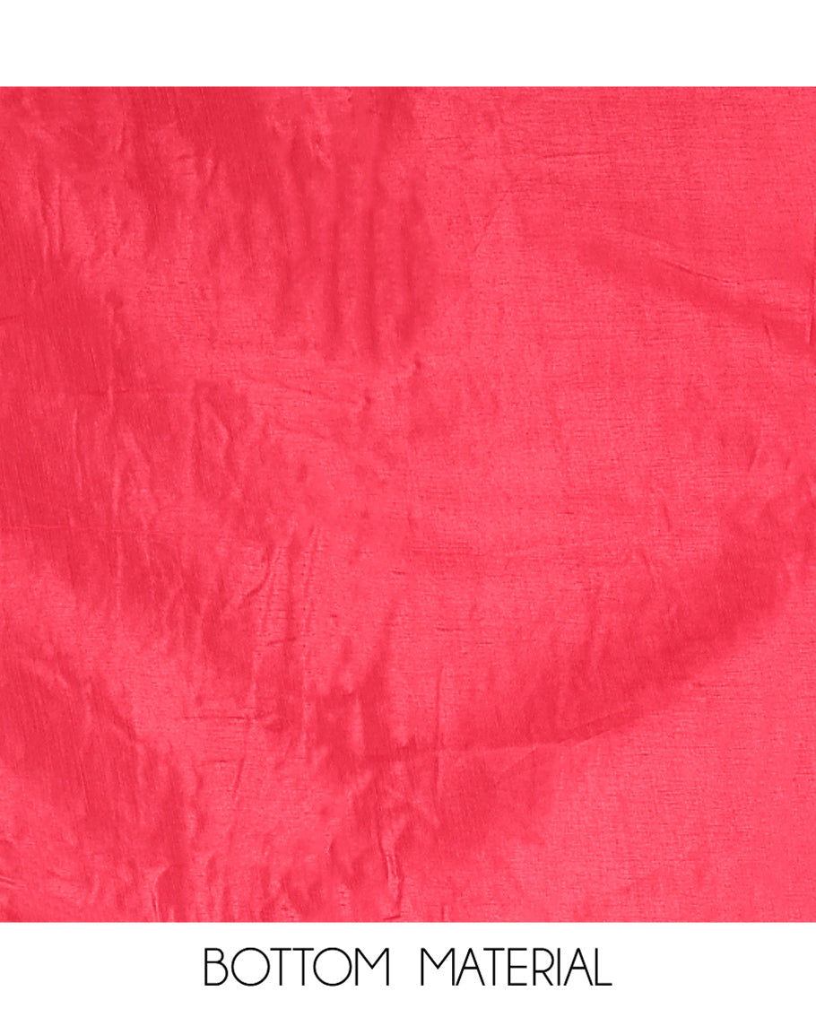 Red Semi-Silk Material Churidar Features Zari Buttas Skirt, a Plain Bottom, and a Floral Motif Zari Woven Dupatta
