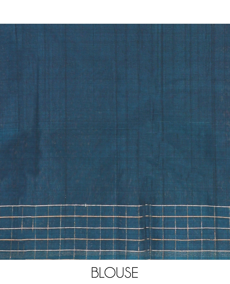 Purple Silk Cotton Saree, Finely Crafted with Buttas, Contrast Checked Border, Floral Motifs Woven Pallu, and a Contrast Blouse