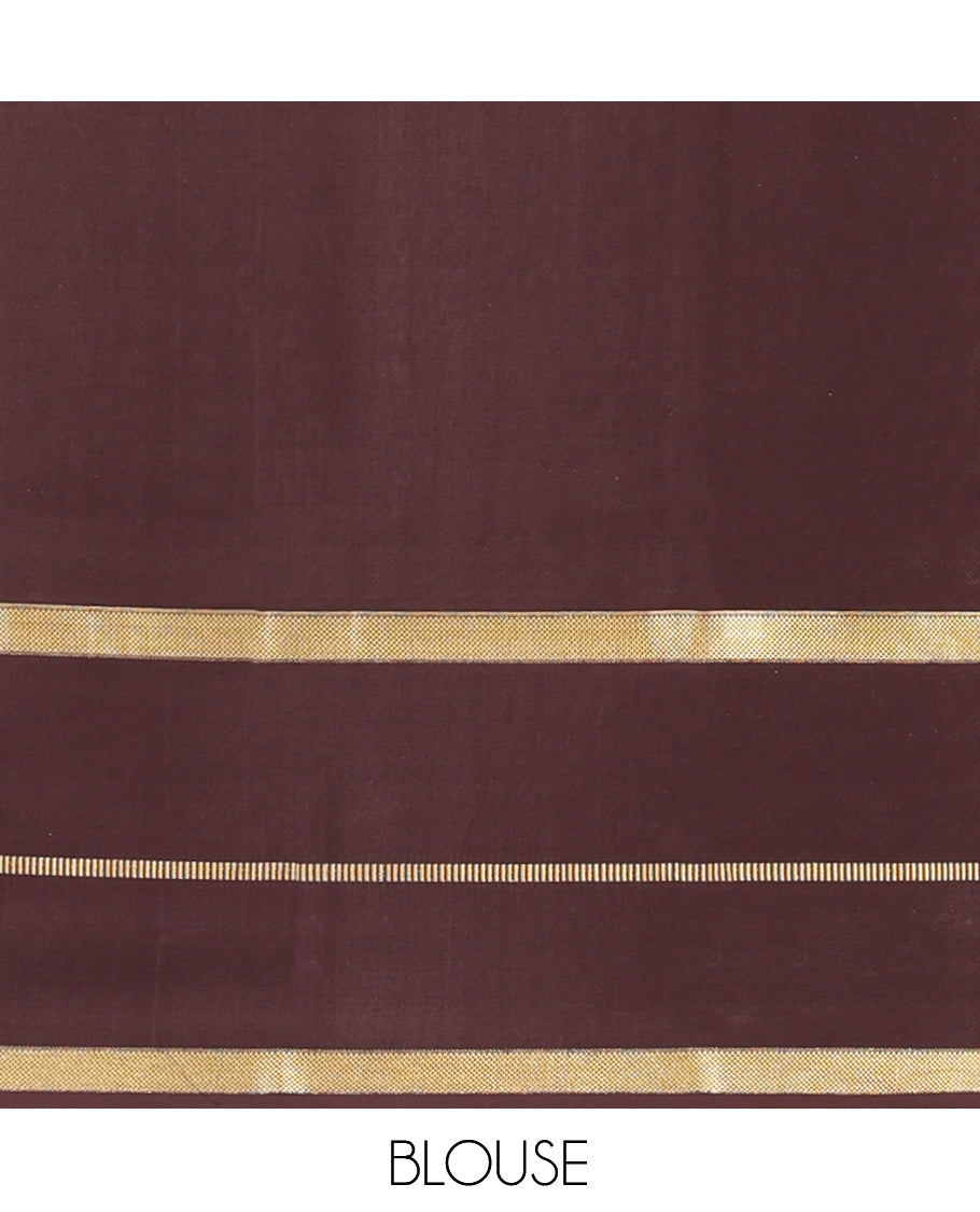Pink Mysore Silk Saree, Enhanced with Zari Buttas, Complemented by a Contrast Traditional Zari Woven Border, Grand Pallu, and a Contrast Blouse