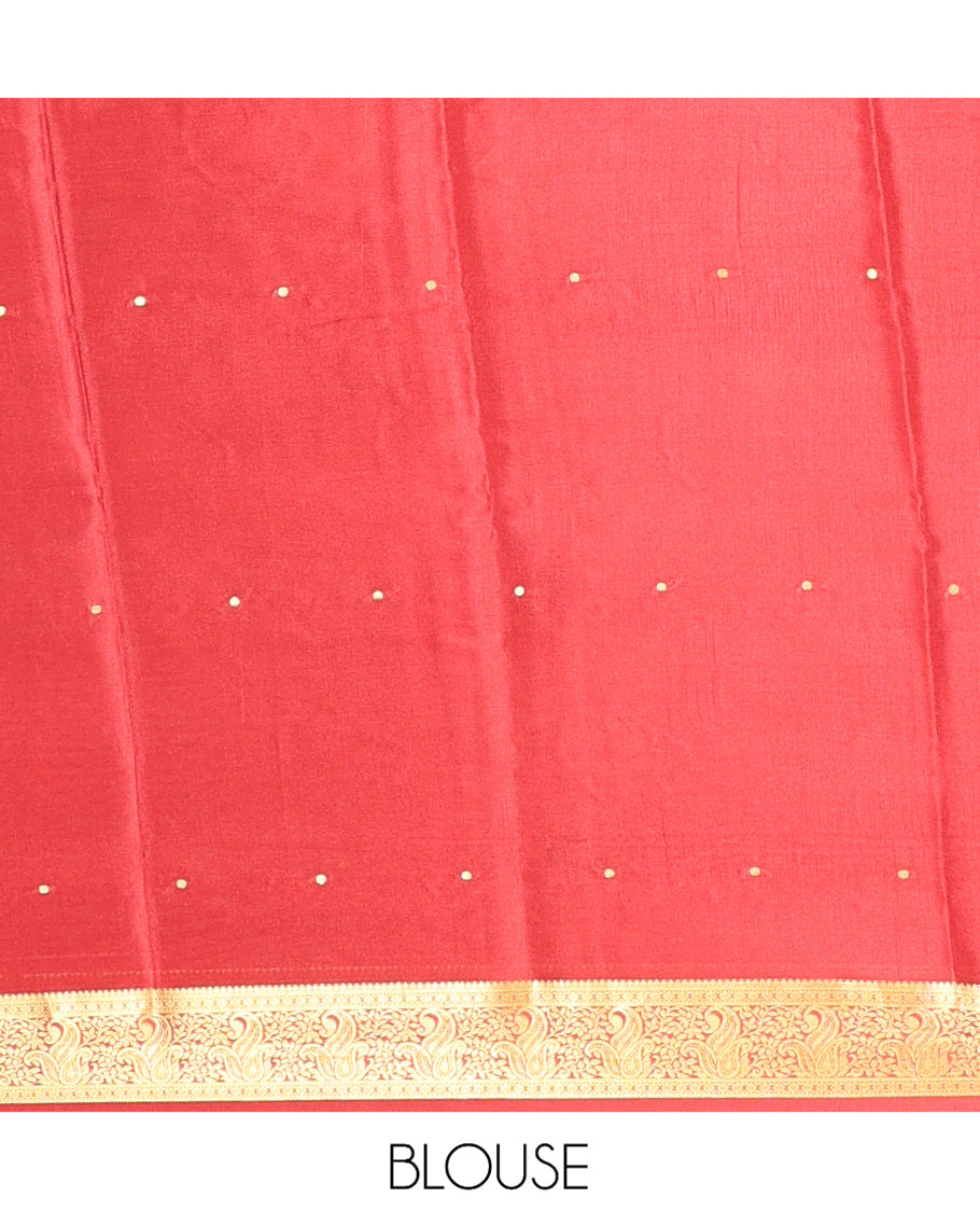 Blue Mysore Silk Saree, Detailed with Buttas, Complemented by a Contrast Traditional Zari Border, Zari Design Pallu, and a Contrast Blouse