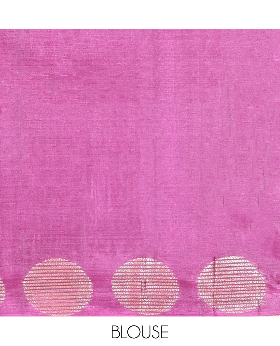 Pink Tussar Silk Saree