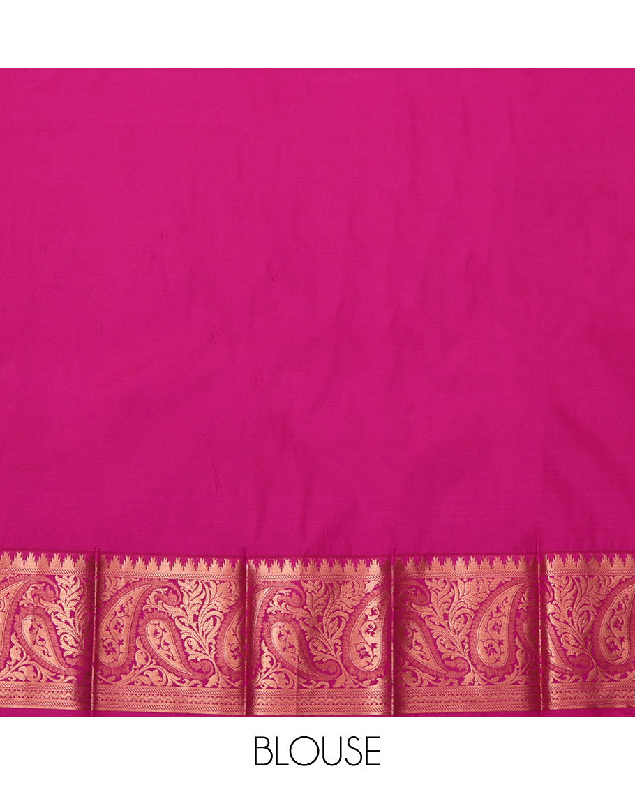 Blue Budget Silk Saree, Adorned with Jacquard Weave, Complemented by Contrast Paisley Border, Grand Paisleys Woven Pallu and Contrast Blouse