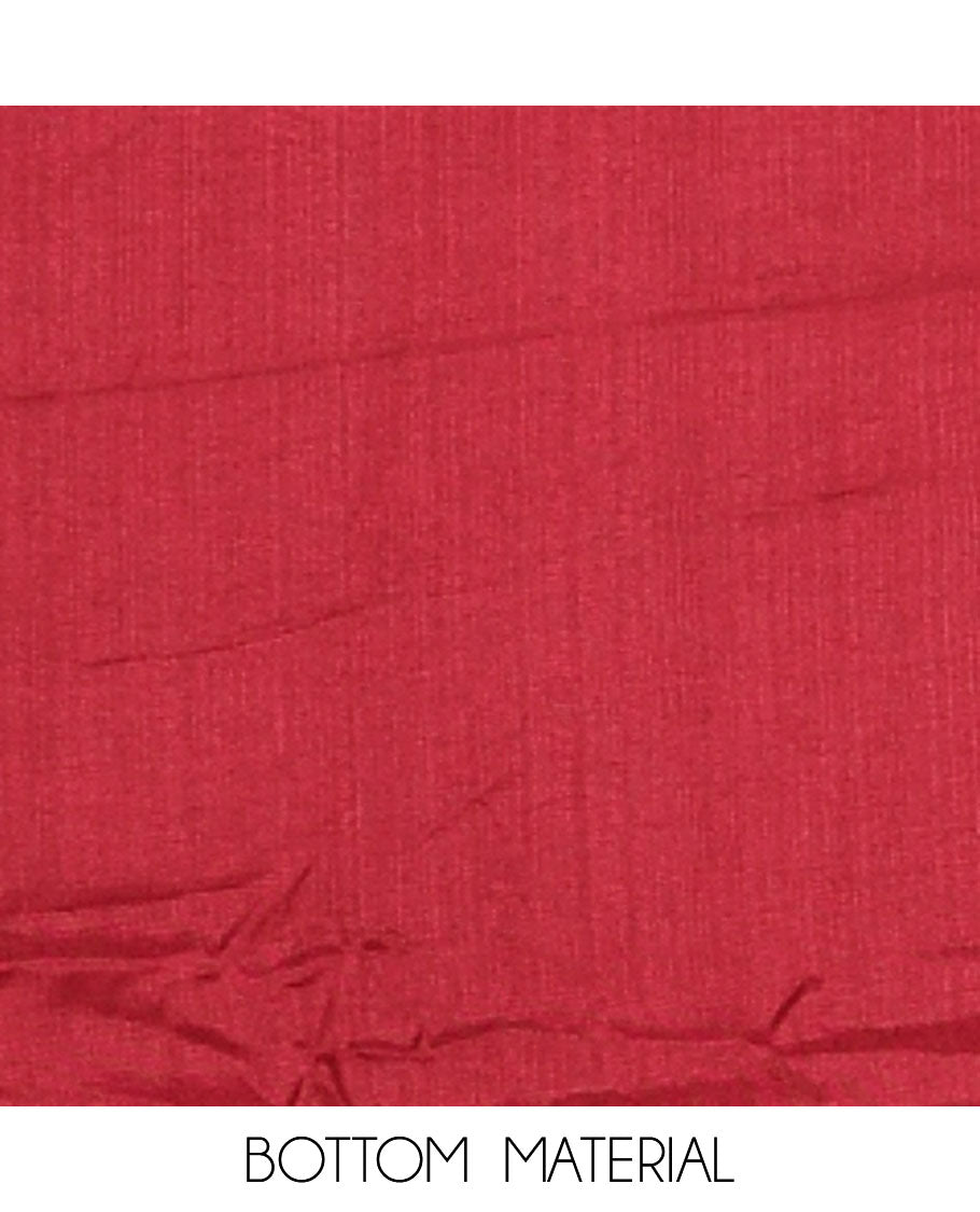 Pink material chudidar set, copper zari buttas and jaal design semi-modal silk top, plain santoon bottom, and zari design woven semi-modal silk dupatta