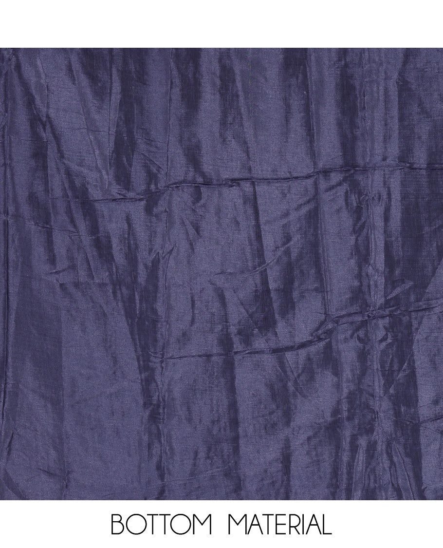 Navy Blue Semi-Silk Material Churidar Thread-Sequins Embroidered Top, a Plain Bottom, a Embroidered Dupatta
