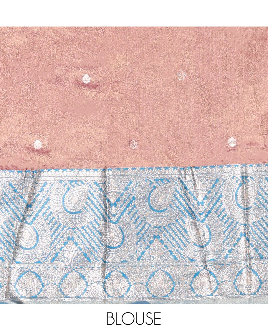 Purple-Blue Banarasi Silk Half-Saree Features Buttas Skirt, Contrast Intricate Border, Matching Blouse, and Embroidery Syska Georgette Dhavani