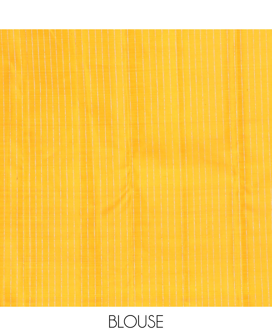 Borderless orange floral design kancheepuram silk saree with argyle design pallu