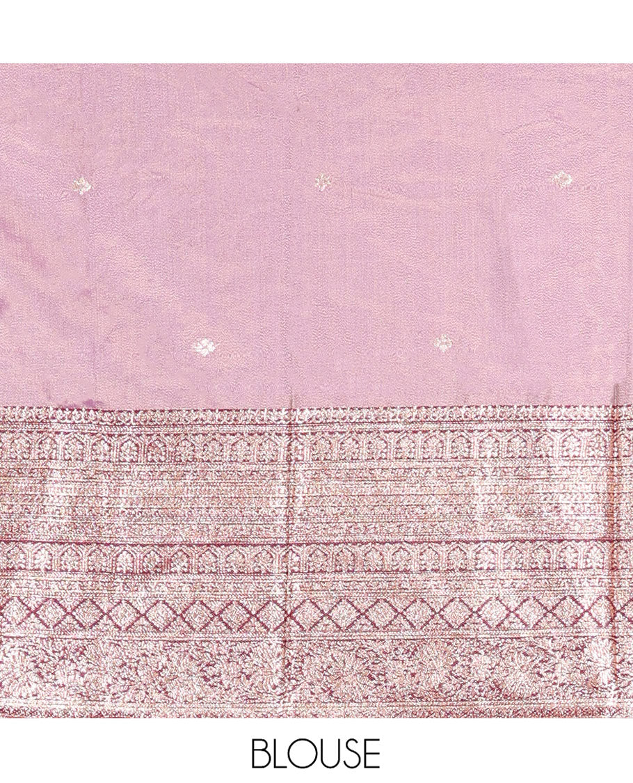 Lavender-Wine Banarasi Silk Half-Saree Featuring Buttas Skirt, Contrast Traditional Border, Matching Blouse, Syska Georgette Embroidery Dhavani