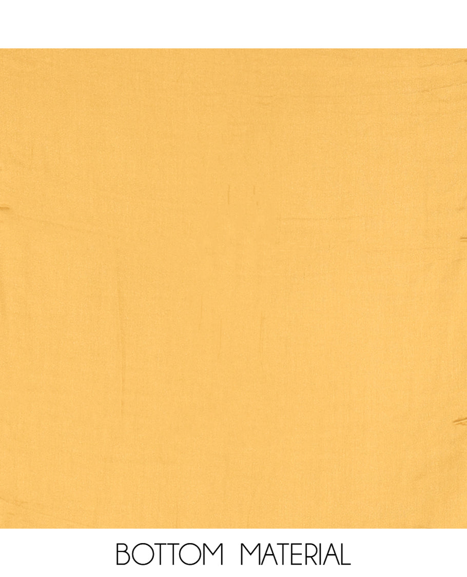 Mustard Chanderi Tissue Material Chudiddar, Buttas Neckwork Top, Plain Bottom, Contrast Floral Dupatta