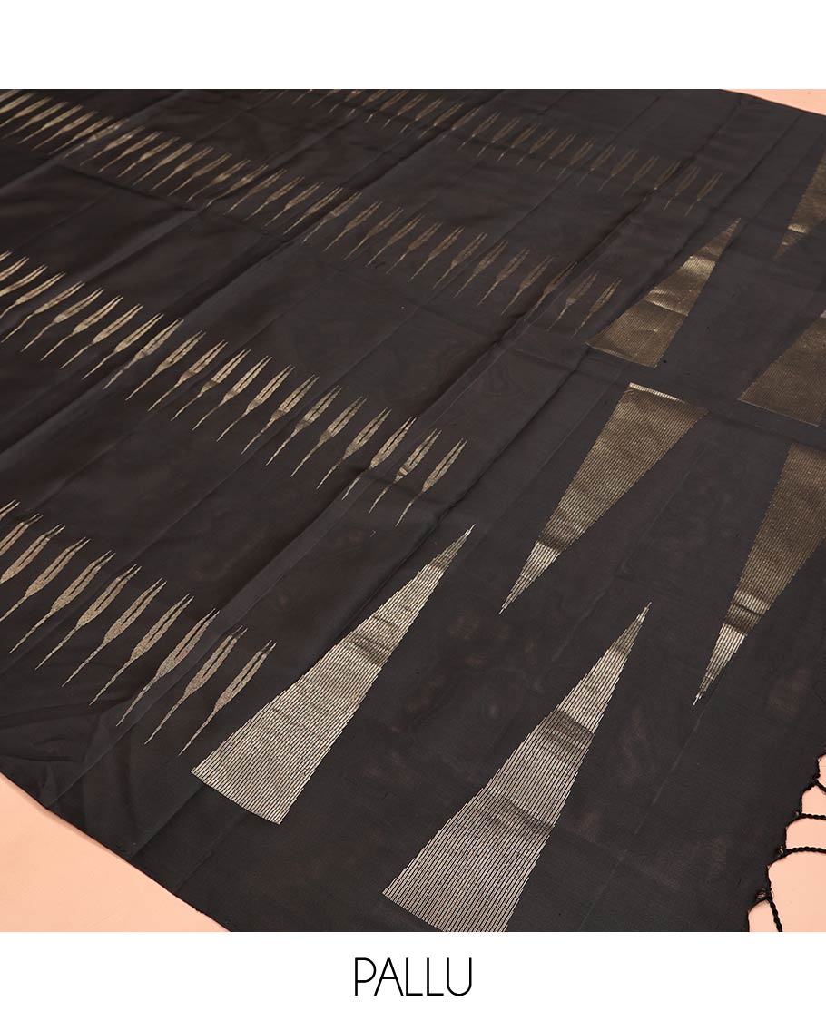 Borderless Black Mayuri Soft Silk Saree, Spotlighted with Zari Buttas All Over Its Body, Highlighted by Zari Pallu Steeped with Zari Buttas, and Paired with a Matching Blouse