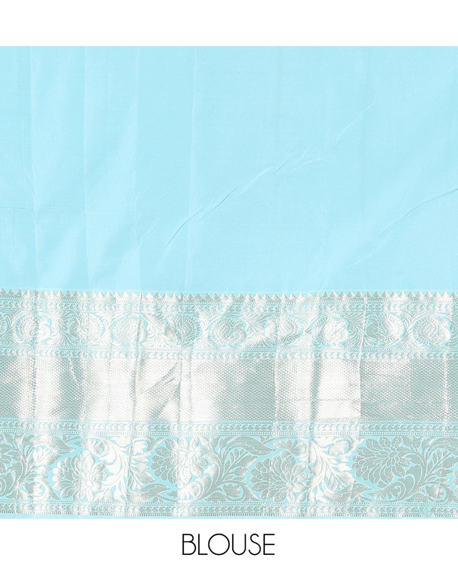 Red-Sky Blue Floral Jacquard Budget Silk Saree