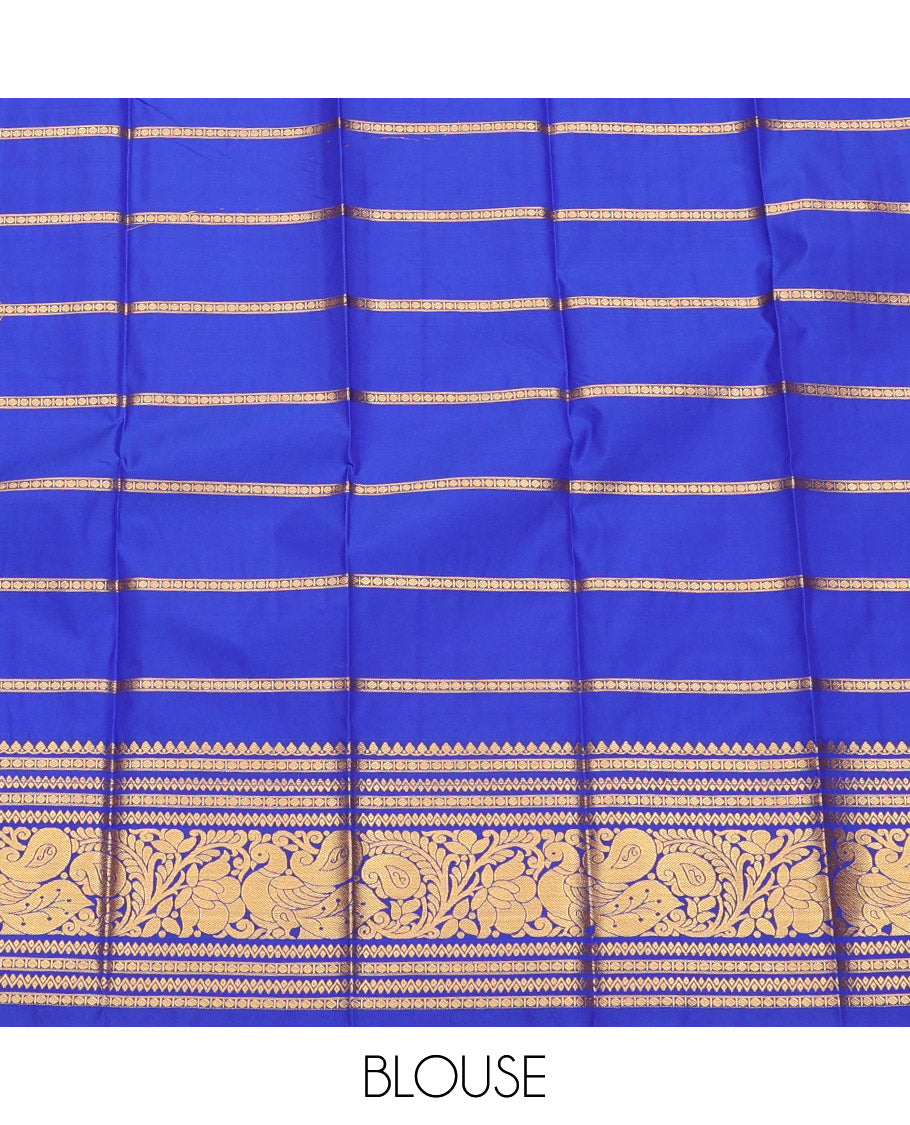 Ink Blue Budget Silk Saree, Peacock-Chakra Checks, a Traditional Border, Grand Pallu, Matching Blouse