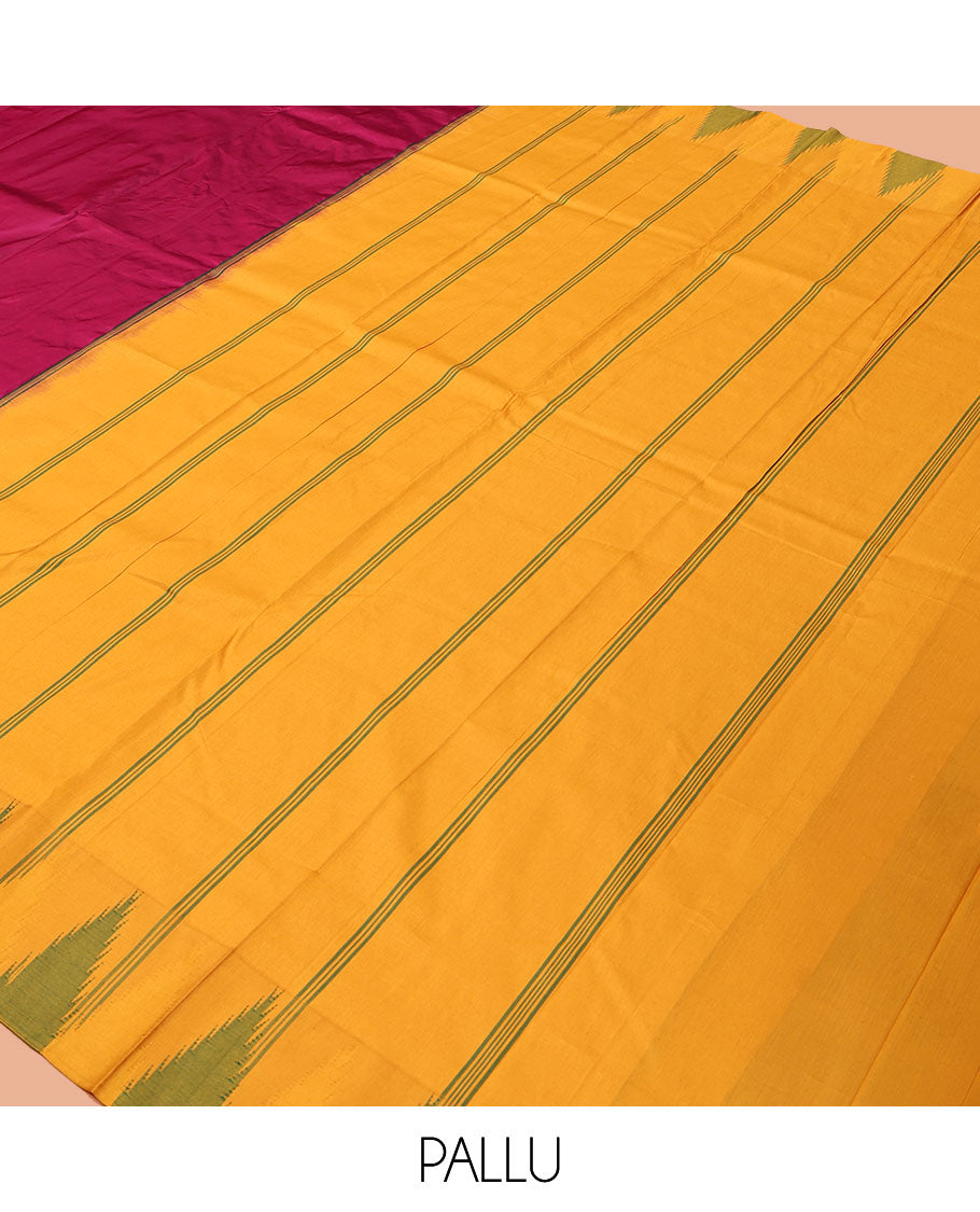 Purple Plain Bangalore Silk Saree, Complemented by a Contrast Temple Border, Pallu of Stripes, and a Contrast Blouse
