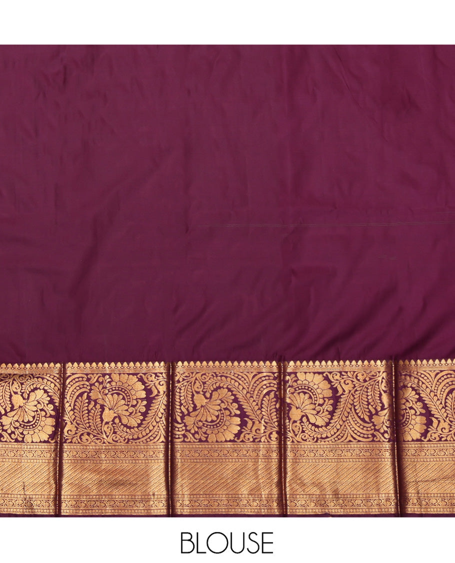 Red Budget Silk Saree, Embellished with Jacquard, Complemented by a Contrast Traditional Zari Border, Grand Pallu, and a Contrast Blouse