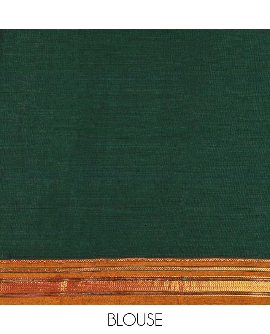 Green mercerised cotton daman zari border half saree with cotton blouse & georgette one side zari border