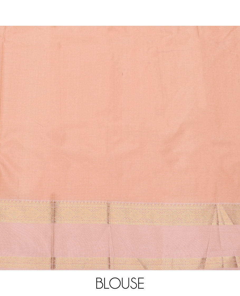 Red Budget Silk Saree, Graced with Zari Buttas, Complemented by a Contrast Traditional Zari Rettai Pettu Border, Grand Pallu, and a Contrast Blouse