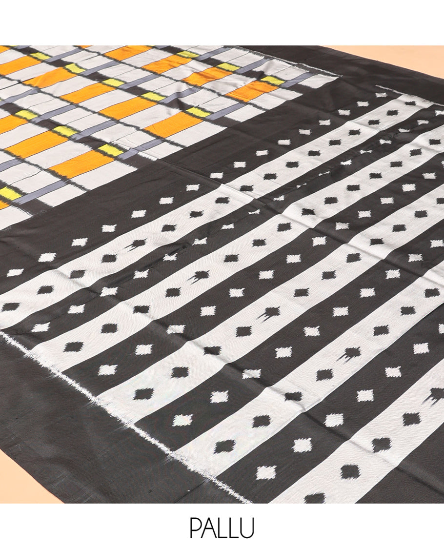 Multi-Color Checked Pochampally Ikat Saree, Complemented by a Contrast Border, Ikat Pallu, and a Contrast Blouse