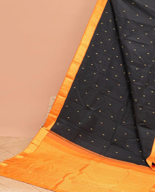 Black buttas kancheepuram silk saree with contrast korvai intricate zari design & zari jaal design pallu