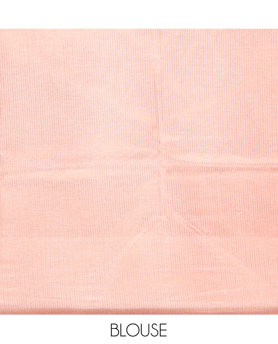 Pale Pink Fancy Tussar Saree, Graced with Stripes, a Subtle Plain Border, Plain Pallu, and a Matching Blouse