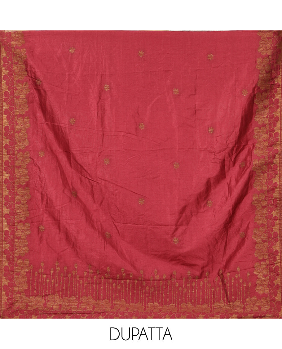 Maroon Semi Silk Material Chudidar Set, Adorned with Copper Zari Intricate Design Woven Top, a Santoon Bottom, Matching Dupatta