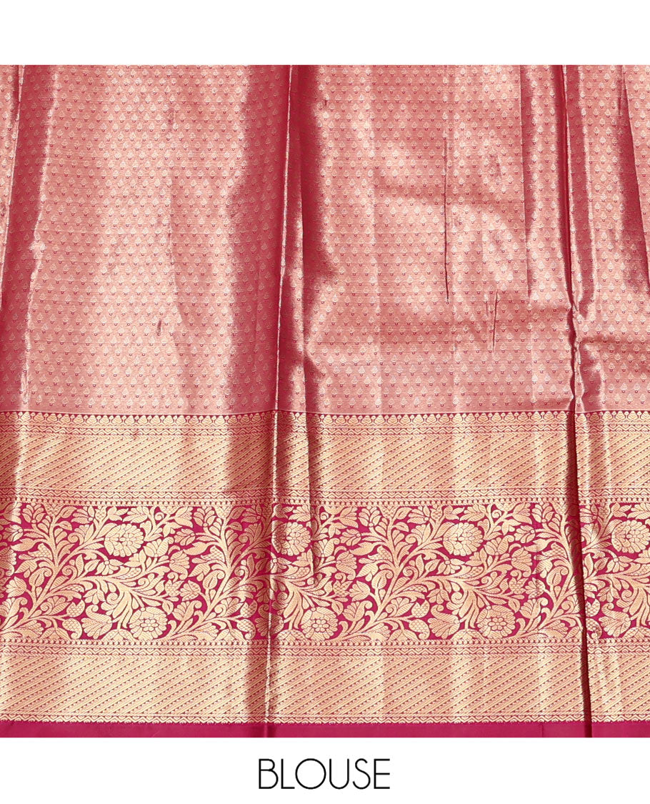 Blue Art Silk Material Half Saree Set, Embellished with Floral Jacquard Design Skirt, a Contrast Floral Design Border, Contrast Blouse, and an Intricate Dhavani