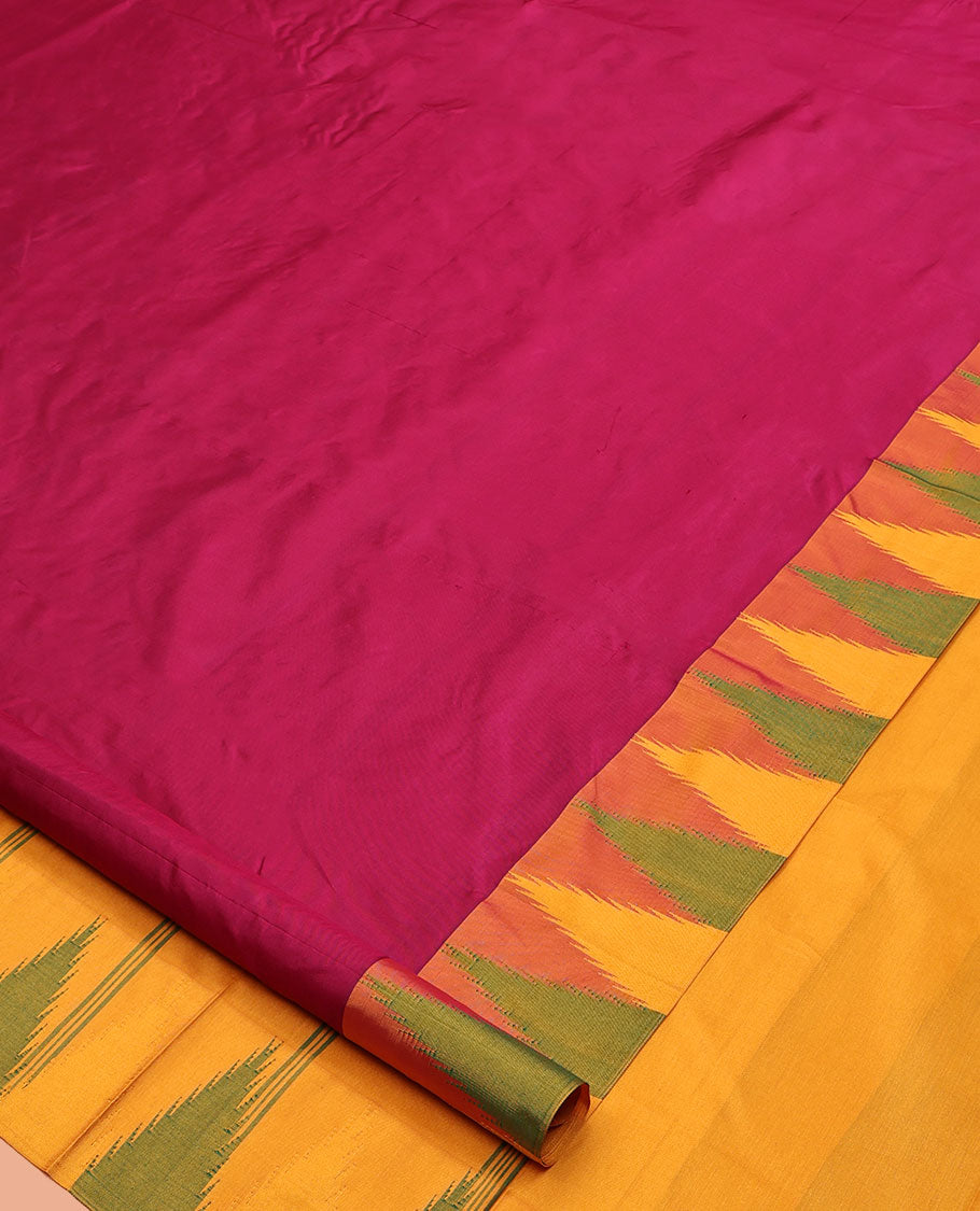 Purple Plain Bangalore Silk Saree, Complemented by a Contrast Temple Border, Pallu of Stripes, and a Contrast Blouse