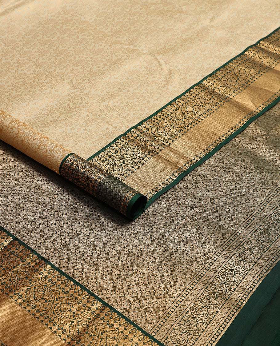 Sandal floral design kancheepuram silk saree with self border of intricate zari design border & floral design pallu
