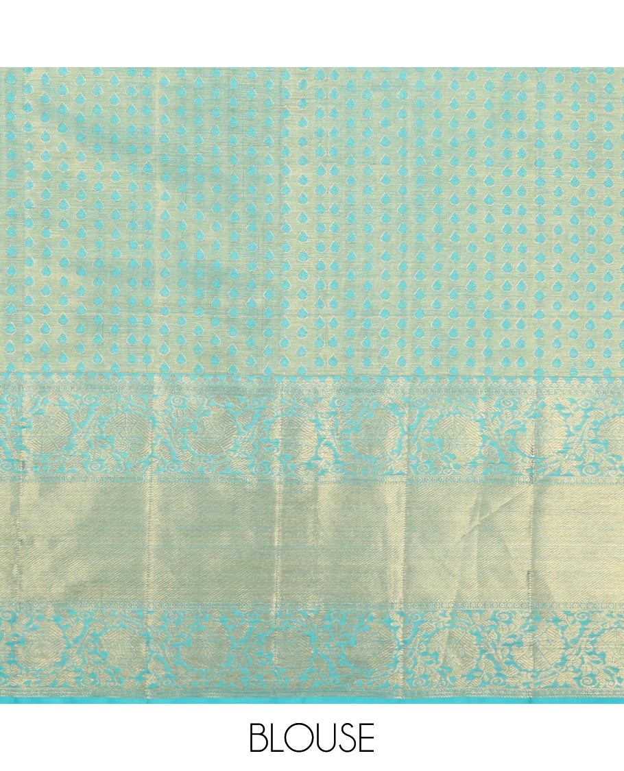 Violet floral jacquard silk half saree with contrast border of thilakam mokku, kodi visiry, banaras design, zari design blouse & floral design dhavani