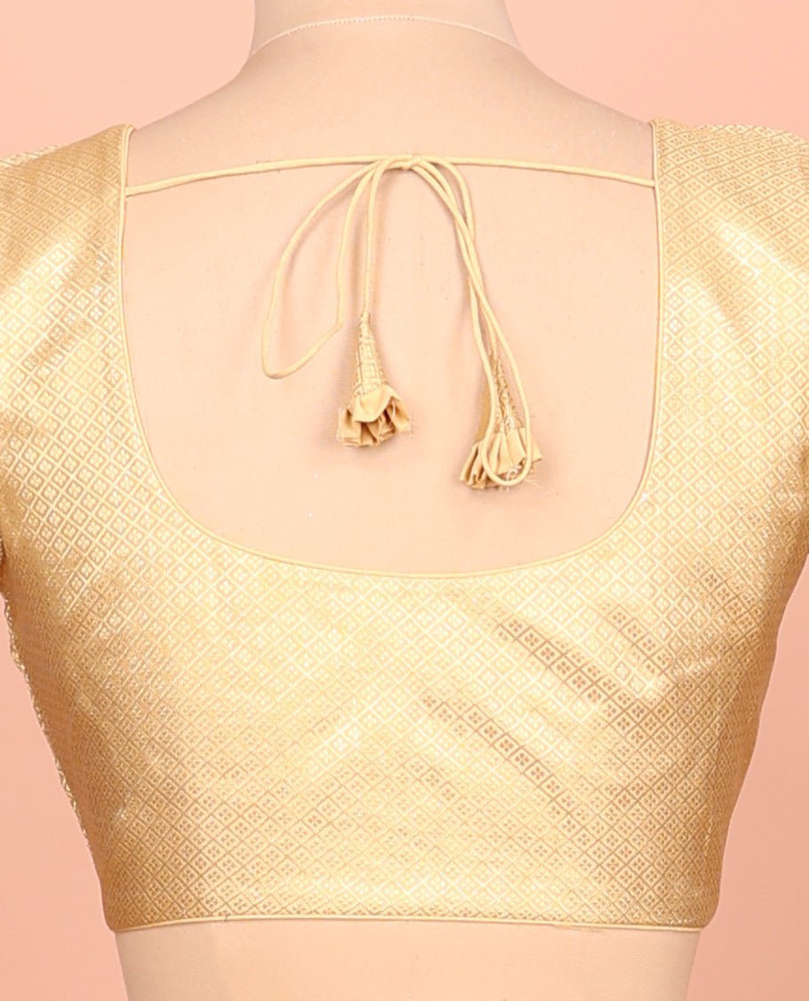 Gold jaal front-back round neck elbow-sleeve readymade blouse
