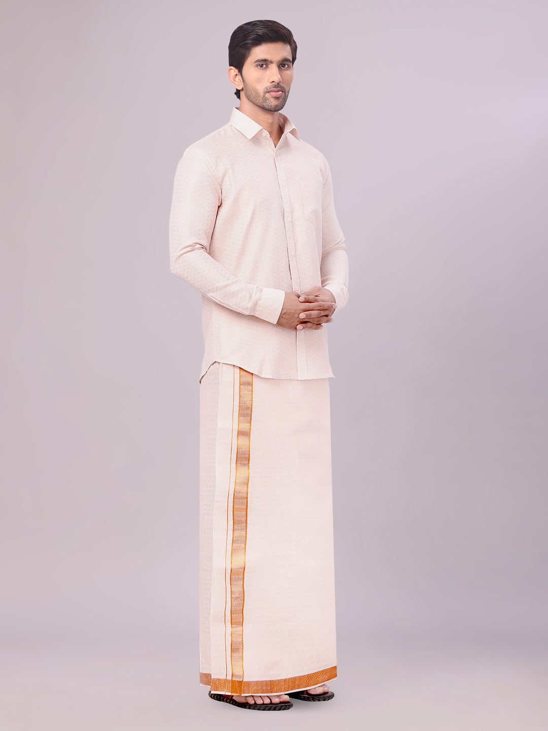 Men's Copper Tissue Jacquard Shirt with Matching Dhoti Combo Zeus
