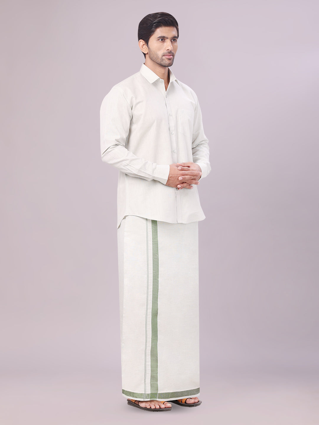 Men's Tissue Olive Green Color Flexi Dhoti Shirt Wedding Combo Maverick Flexi